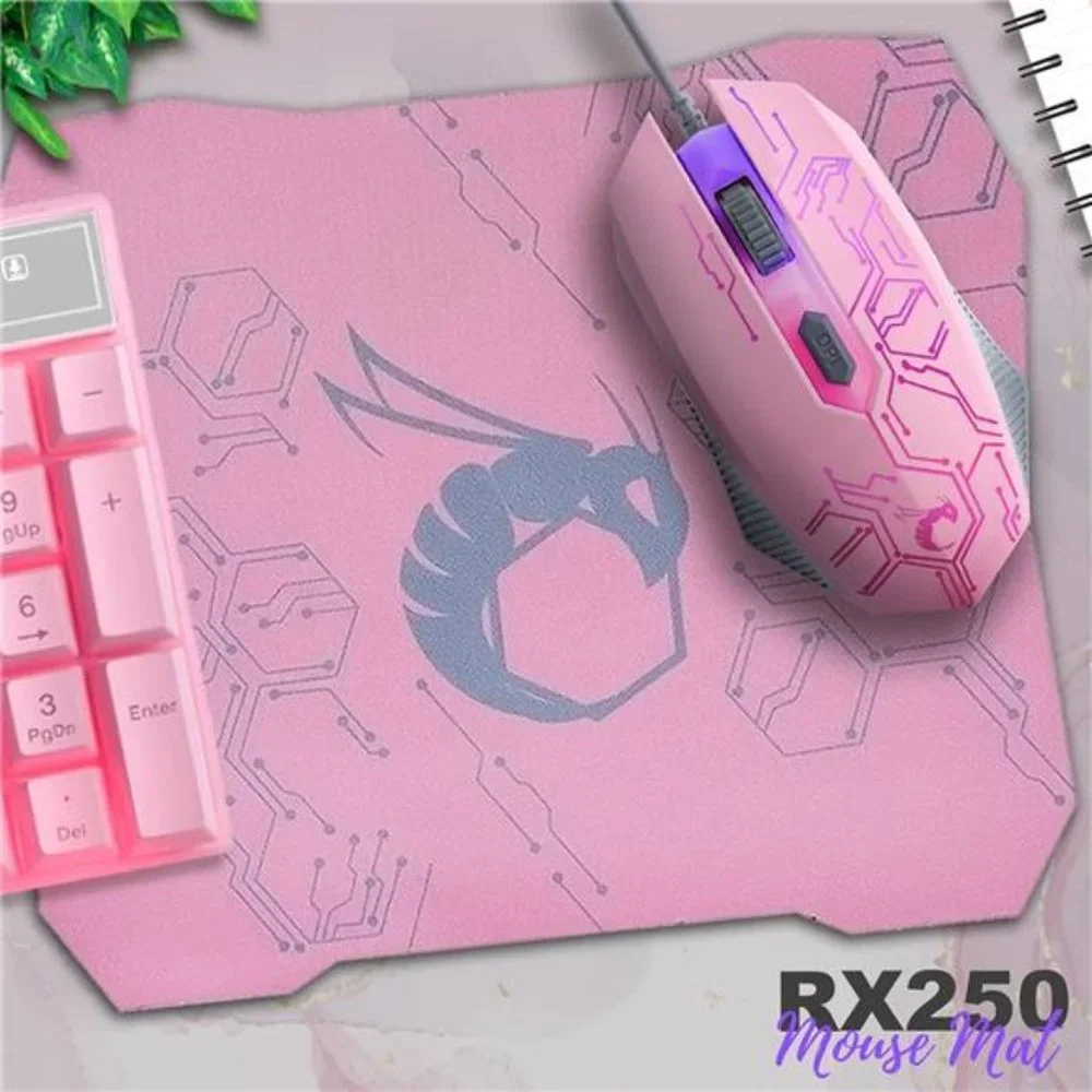 Pink Gaming Keyboard and Mouse Headset Headphones and Mouse pad, Wired LED RGB